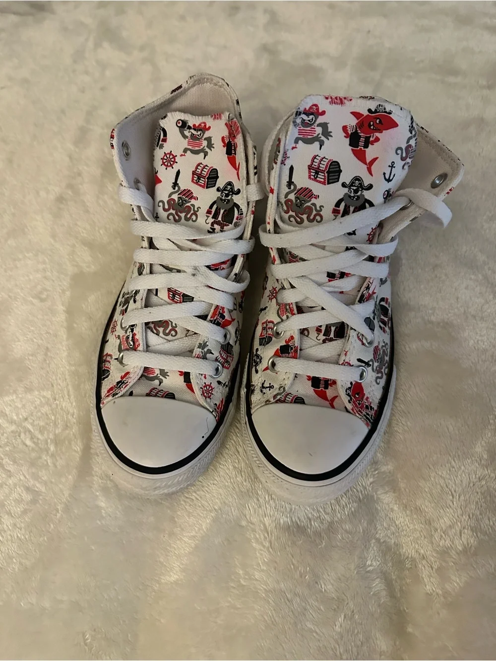 Converse Kids White High-Top Sneakers with Red & Black Pirate Print